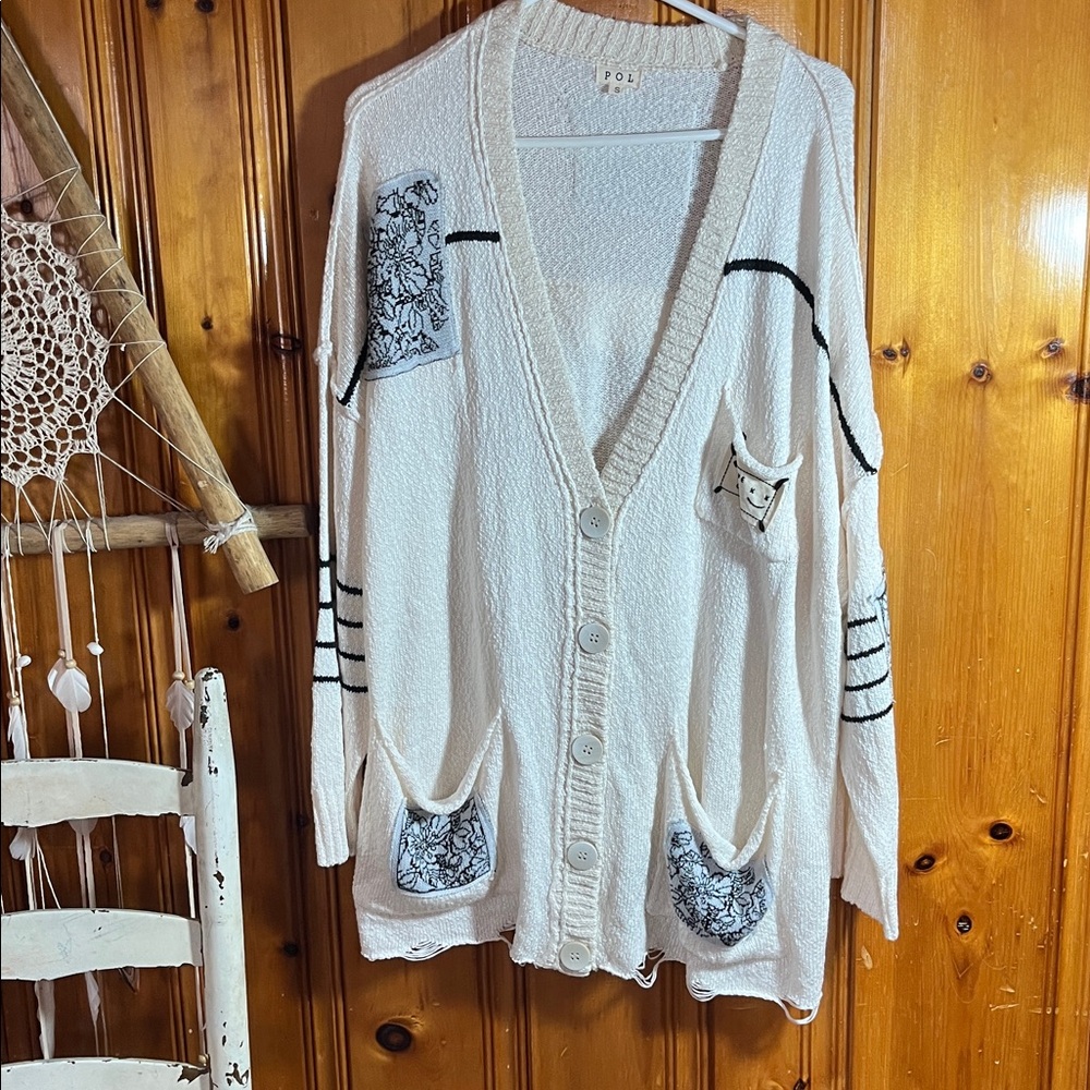 POL Cream Knit Sweater Cardigan